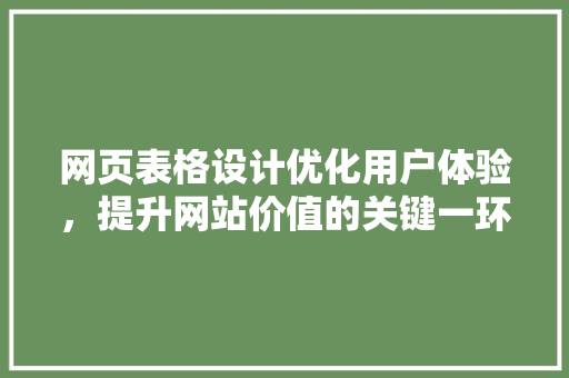 网页表格设计优化用户体验，提升网站价值的关键一环