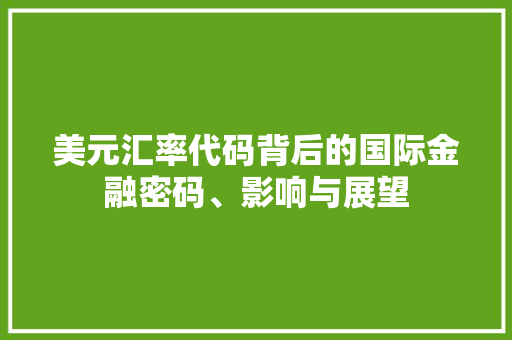美元汇率代码背后的国际金融密码、影响与展望