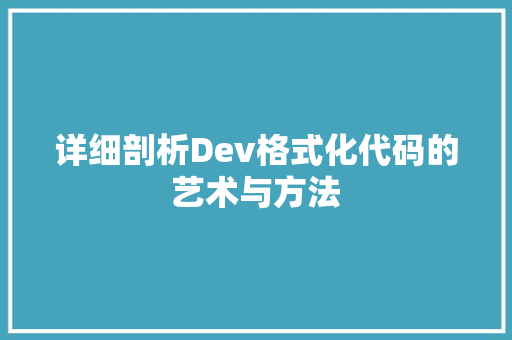 详细剖析Dev格式化代码的艺术与方法