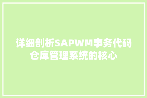 详细剖析SAPWM事务代码仓库管理系统的核心
