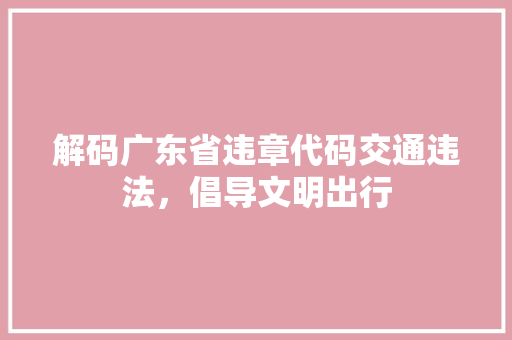 解码广东省违章代码交通违法，倡导文明出行