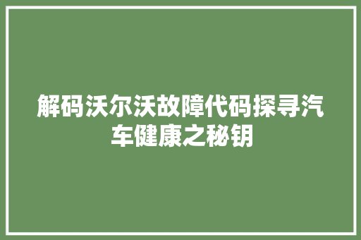 解码沃尔沃故障代码探寻汽车健康之秘钥