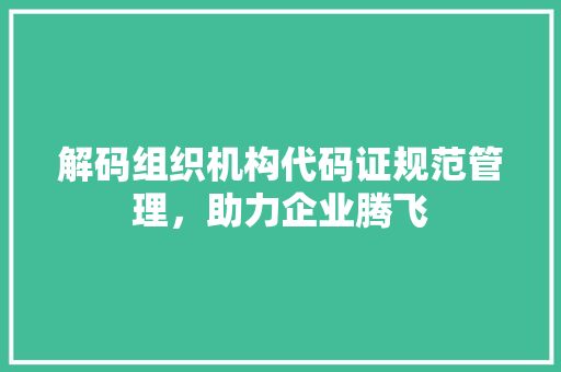 解码组织机构代码证规范管理，助力企业腾飞