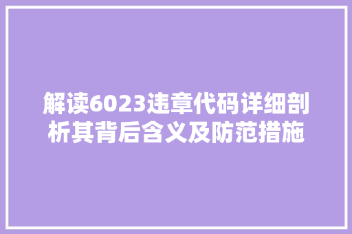 解读6023违章代码详细剖析其背后含义及防范措施
