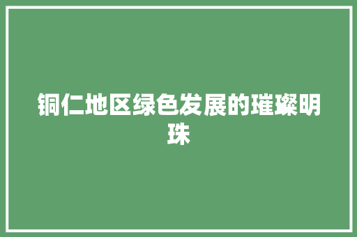 铜仁地区绿色发展的璀璨明珠