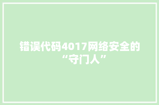 错误代码4017网络安全的“守门人”