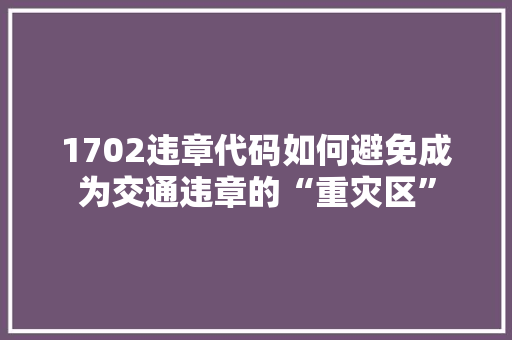 1702违章代码如何避免成为交通违章的“重灾区”