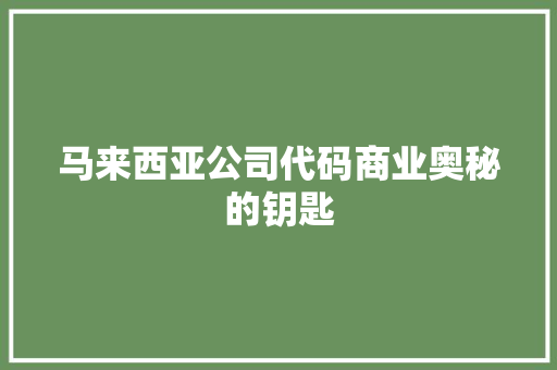 马来西亚公司代码商业奥秘的钥匙