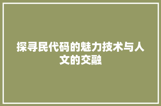 探寻民代码的魅力技术与人文的交融