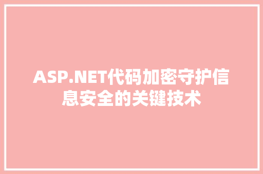 ASP.NET代码加密守护信息安全的关键技术