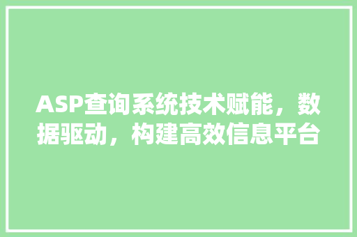 ASP查询系统技术赋能，数据驱动，构建高效信息平台