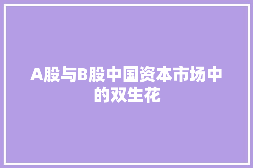 A股与B股中国资本市场中的双生花