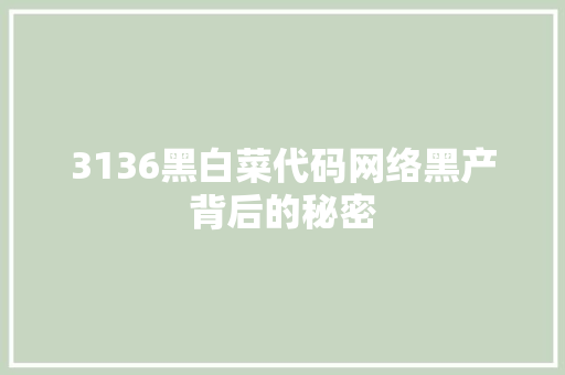 3136黑白菜代码网络黑产背后的秘密