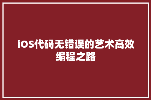 iOS代码无错误的艺术高效编程之路