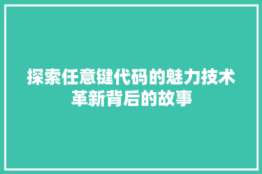 探索任意键代码的魅力技术革新背后的故事