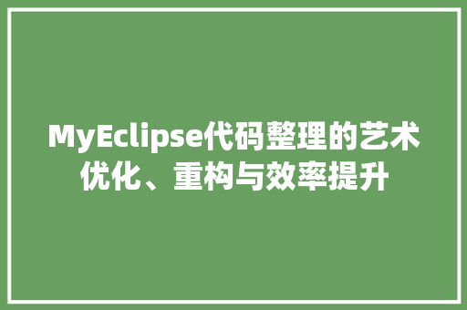 MyEclipse代码整理的艺术优化、重构与效率提升
