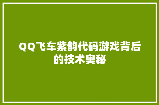 QQ飞车紫韵代码游戏背后的技术奥秘