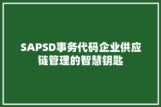 SAPSD事务代码企业供应链管理的智慧钥匙