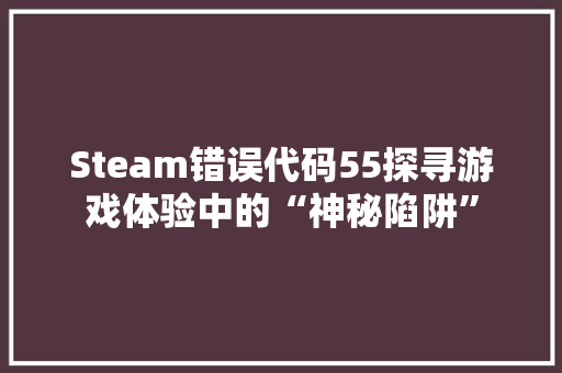 Steam错误代码55探寻游戏体验中的“神秘陷阱”