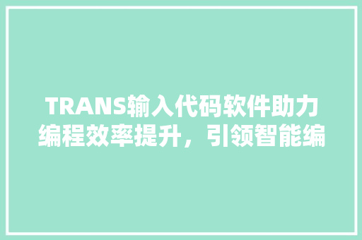 TRANS输入代码软件助力编程效率提升，引领智能编程新时代