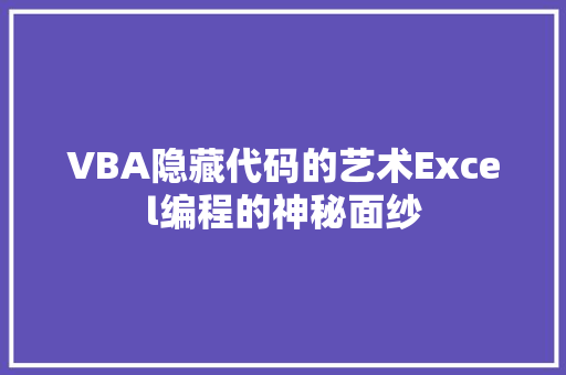 VBA隐藏代码的艺术Excel编程的神秘面纱