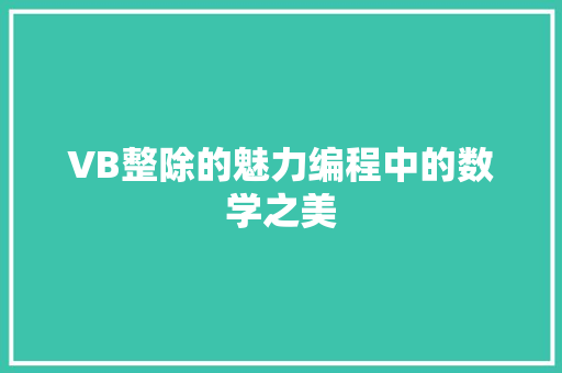 VB整除的魅力编程中的数学之美