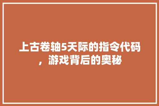 上古卷轴5天际的指令代码，游戏背后的奥秘