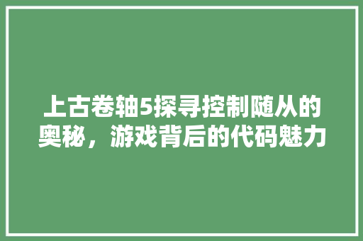 上古卷轴5探寻控制随从的奥秘，游戏背后的代码魅力