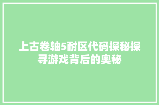 上古卷轴5耐区代码探秘探寻游戏背后的奥秘  第1张