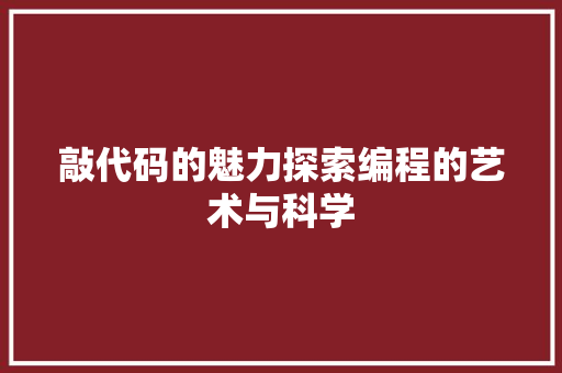 敲代码的魅力探索编程的艺术与科学