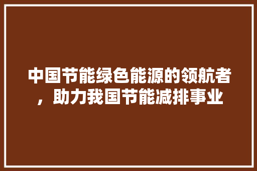中国节能绿色能源的领航者，助力我国节能减排事业