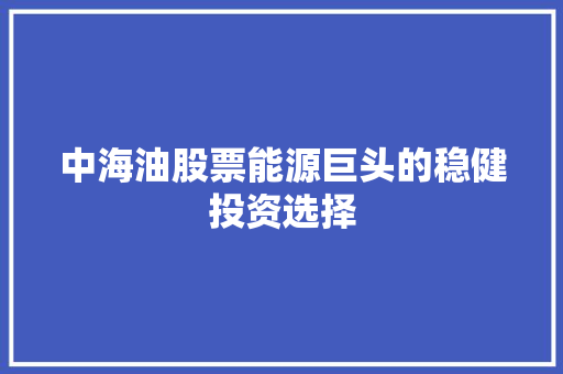 中海油股票能源巨头的稳健投资选择