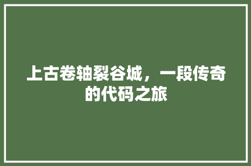 上古卷轴裂谷城，一段传奇的代码之旅  第1张