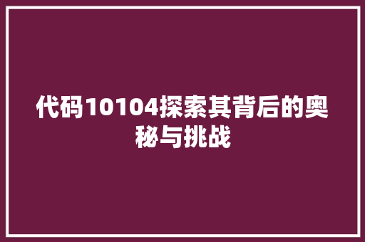 代码10104探索其背后的奥秘与挑战