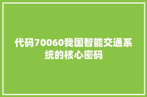 代码70060我国智能交通系统的核心密码