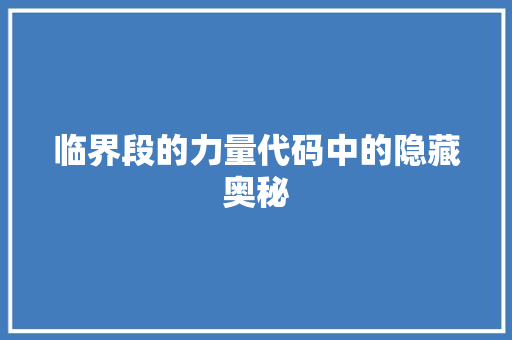 临界段的力量代码中的隐藏奥秘