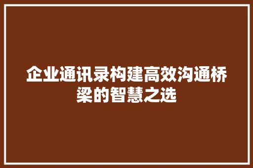 企业通讯录构建高效沟通桥梁的智慧之选  第1张