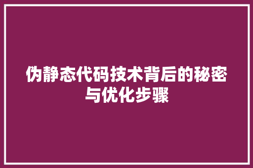 伪静态代码技术背后的秘密与优化步骤