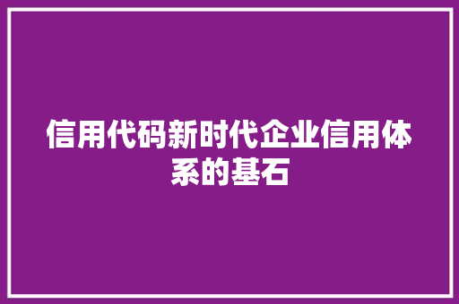 信用代码新时代企业信用体系的基石