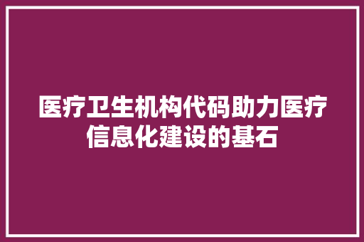医疗卫生机构代码助力医疗信息化建设的基石