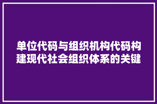 单位代码与组织机构代码构建现代社会组织体系的关键纽带