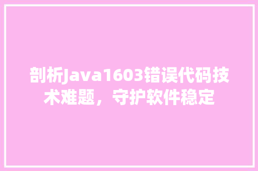剖析Java1603错误代码技术难题，守护软件稳定