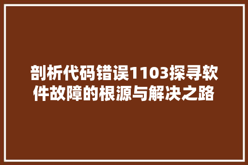 剖析代码错误1103探寻软件故障的根源与解决之路