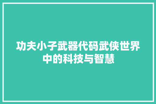 功夫小子武器代码武侠世界中的科技与智慧