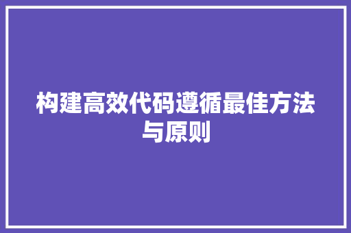 构建高效代码遵循最佳方法与原则