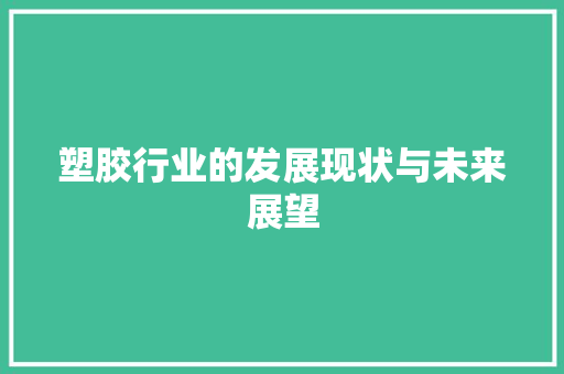 塑胶行业的发展现状与未来展望