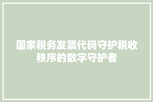 国家税务发票代码守护税收秩序的数字守护者