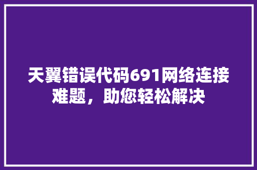 天翼错误代码691网络连接难题，助您轻松解决