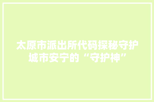 太原市派出所代码探秘守护城市安宁的“守护神”
