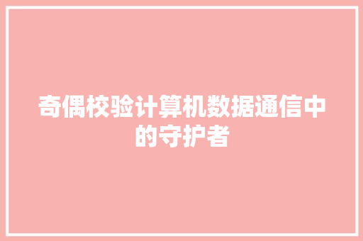 奇偶校验计算机数据通信中的守护者
